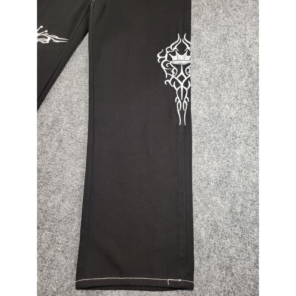 Vintage Y2k Tribal JNCO Jeans Mens Medium Embroidered Tribal Design Black/Silver - Picture 3 of 16